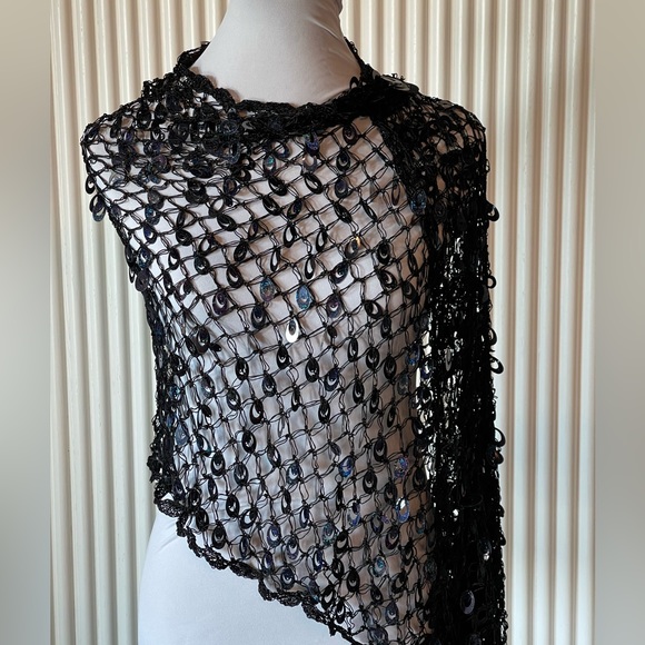 Black & Gold Full Sequin Evening Shawl Scarf - Picture 9 of 14